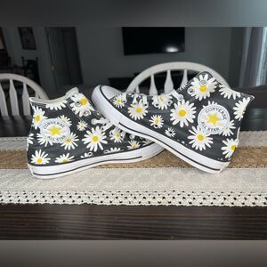 Converse Black & Yellow Daisy Print Mini Pocket High Top Sneakers